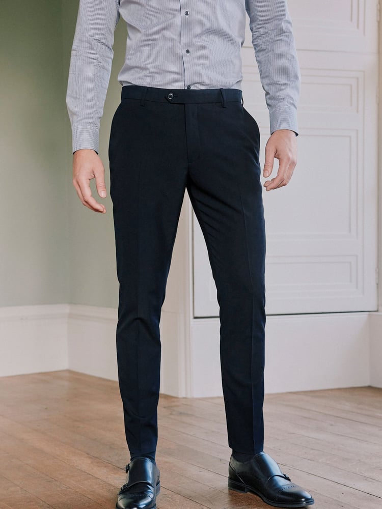 Navy Blue Slim Fit Motion Flex Stretch Wool Blend Suit: Trousers - Image 1 of 8