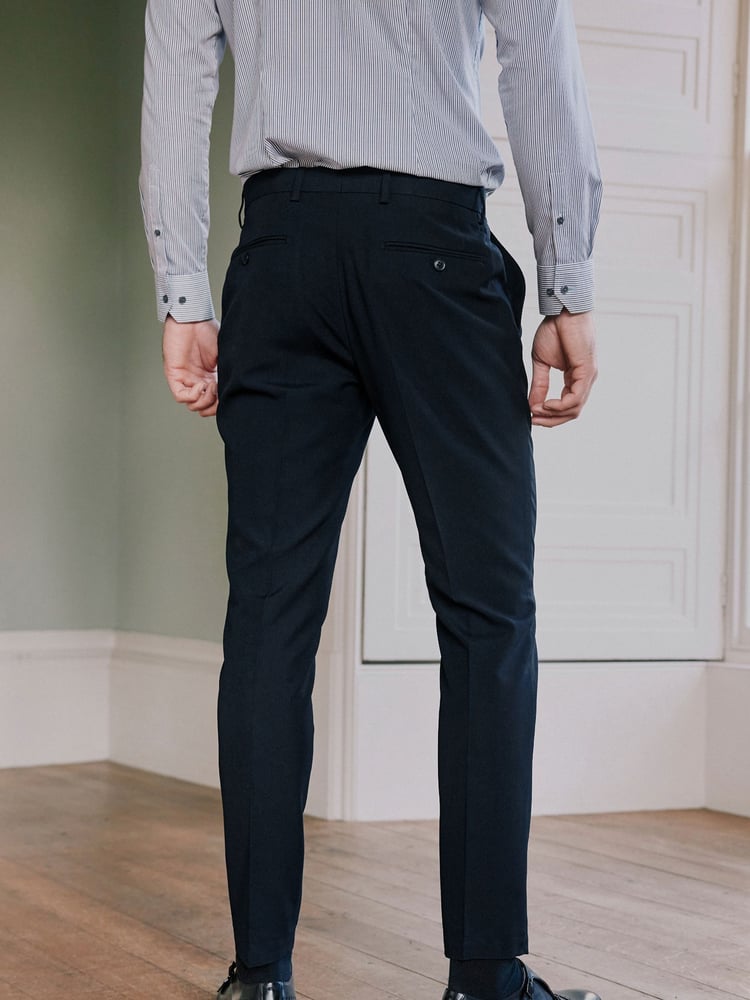 Navy Blue Slim Fit Motion Flex Stretch Wool Blend Suit: Trousers - Image 2 of 8