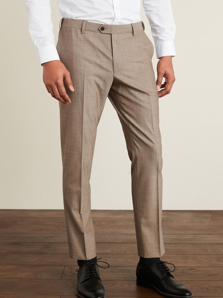 Taupe Tailored Fit Wool Blend Motion Flex Suit: Trousers - Image 1 of 4