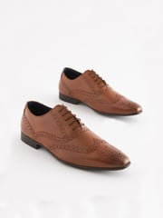 Tan Brown Wide Fit Leather Oxford Brogue Shoes - Image 1 of 6