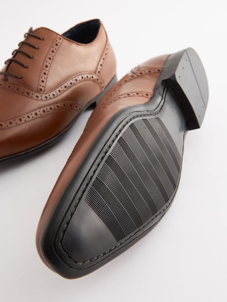 Tan Brown Wide Fit Leather Oxford Brogue Shoes - Image 6 of 6