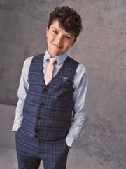 Blue Check Waistcoat, Blue Shirt & Tie Set Waistcoat (12mths-16yrs) - Image 1 of 6