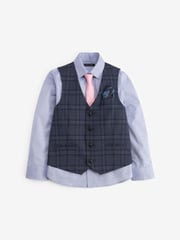 Blue Check Waistcoat, Blue Shirt & Tie Set Waistcoat (12mths-16yrs) - Image 4 of 6