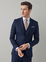 Navy Slim Motion Flex Stretch Check Suit Jacket - Image 1 of 7