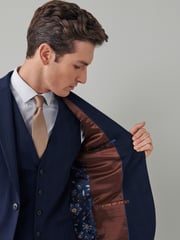 Navy Slim Motion Flex Stretch Check Suit Jacket - Image 5 of 7