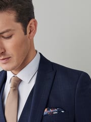 Navy Slim Motion Flex Stretch Check Suit Jacket - Image 6 of 7