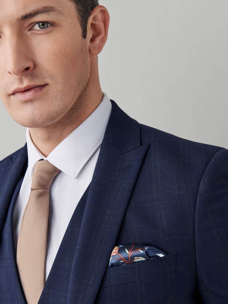 Navy Slim Motion Flex Stretch Check Suit Jacket - Image 7 of 7
