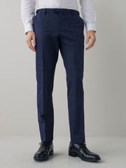 Navy Blue Slim Fit Motion Flex Stretch Check Suit: Trousers - Image 1 of 5