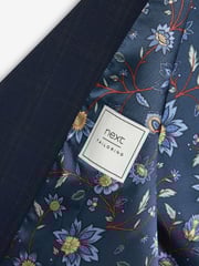 Navy Blue Motion Flex Stretch Check Suit Waistcoat - Image 10 of 13