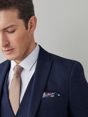 Navy Blue Motion Flex Stretch Check Suit Waistcoat - Image 5 of 13