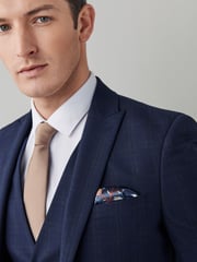 Navy Blue Motion Flex Stretch Check Suit Waistcoat - Image 6 of 13
