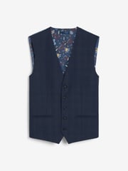Navy Blue Motion Flex Stretch Check Suit Waistcoat - Image 9 of 13