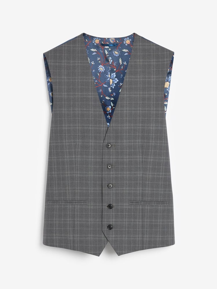 Grey Motion Flex Check Suit: Waistcoat - Image 1 of 4