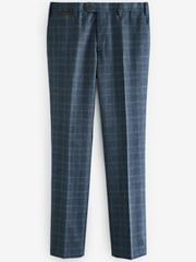 Blue Textured Check Slim Fit Suit: Trousers - Image 1 of 2