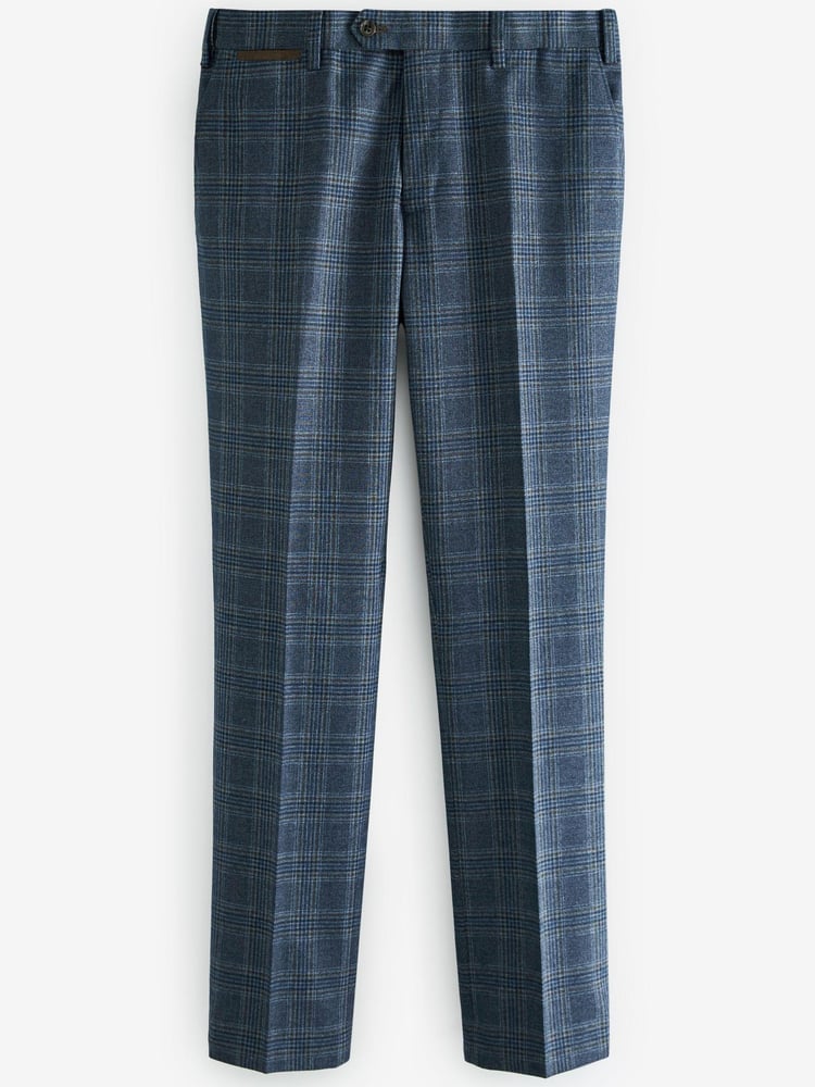 Blue Textured Check Slim Fit Suit: Trousers - Image 1 of 2