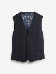 Mid Blue Motion Flex Stretch Check Suit: Waistcoat - Image 1 of 6
