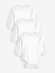 White 3 Pack Kind To Skin Long Sleeve Baby Bodysuits - Image 1 of 4
