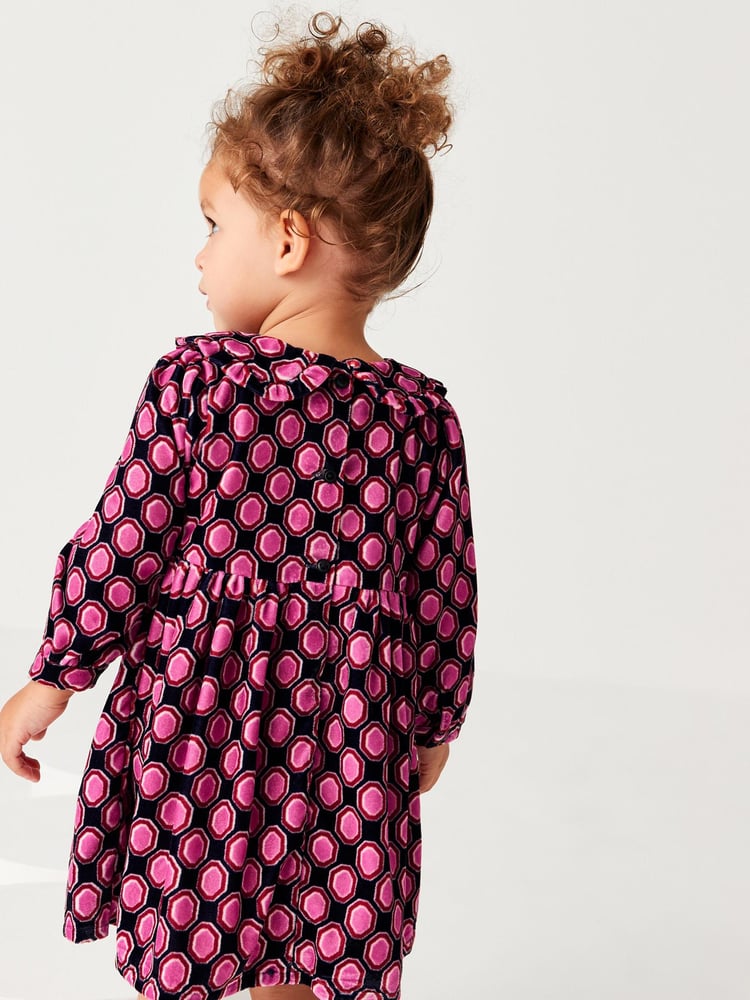 Blue Printed Velvet Dress (3mths-7yrs) - Image 2 of 5