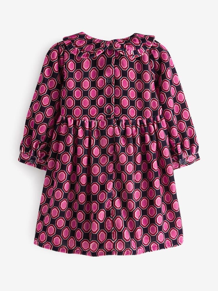 Blue Printed Velvet Dress (3mths-7yrs) - Image 5 of 5