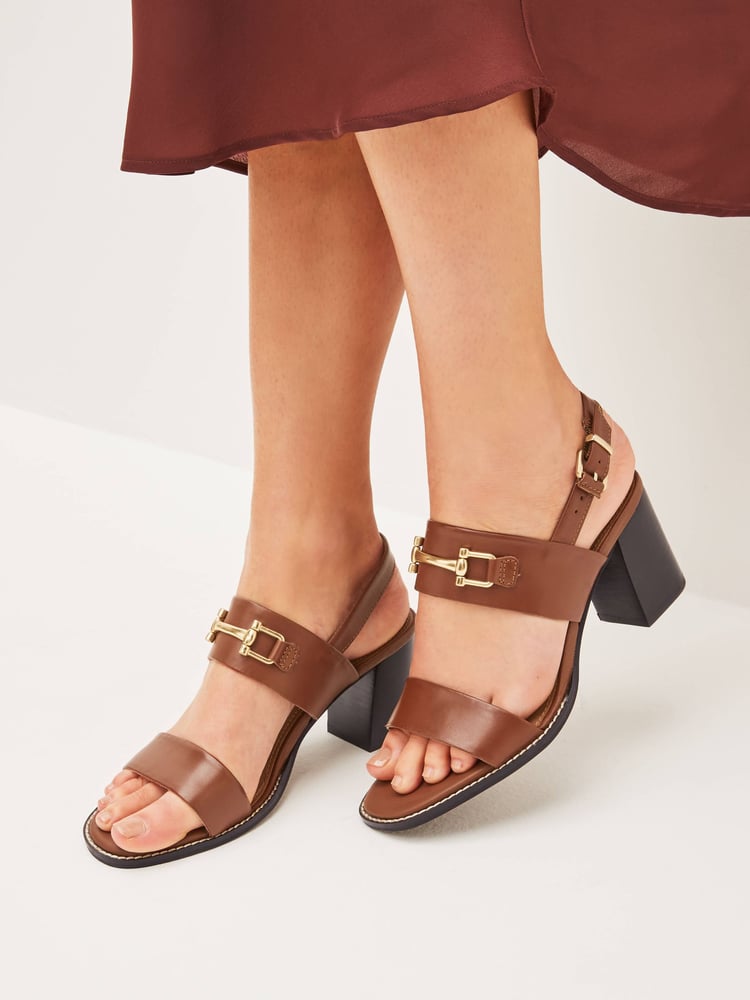 Tan Brown Forever Comfort® Leather Snaffle Block Sandals - Image 1 of 6