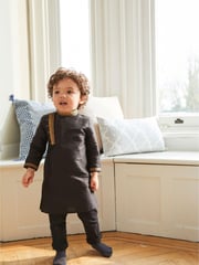 Black Regular Length Embroidered Boys Kurta (3mths-7yrs) - Image 1 of 5