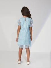 Mint Green Sparkle Mesh Short Sleeve Tiered Party Dress (3-16yrs) - Image 1 of 7