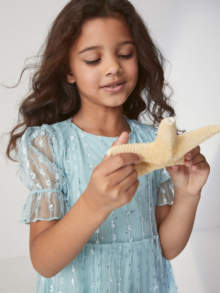Mint Green Sparkle Mesh Short Sleeve Tiered Party Dress (3-16yrs) - Image 2 of 7