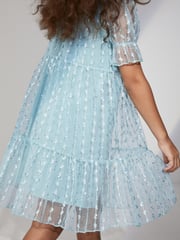 Mint Green Sparkle Mesh Short Sleeve Tiered Party Dress (3-16yrs) - Image 3 of 7