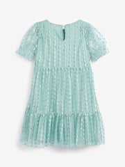 Mint Green Sparkle Mesh Short Sleeve Tiered Party Dress (3-16yrs) - Image 5 of 7