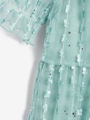Mint Green Sparkle Mesh Short Sleeve Tiered Party Dress (3-16yrs) - Image 6 of 7