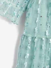 Mint Green Sparkle Mesh Short Sleeve Tiered Party Dress (3-16yrs) - Image 7 of 7