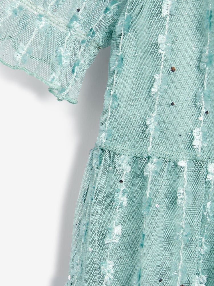 Mint Green Sparkle Mesh Short Sleeve Tiered Party Dress (3-16yrs) - Image 7 of 7