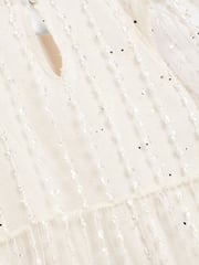 Ivory White Sparkle Mesh Short Sleeve Tiered Party Dress (3-16yrs) - Image 2 of 3