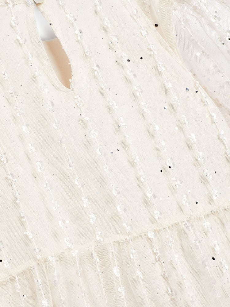 Ivory White Sparkle Mesh Short Sleeve Tiered Party Dress (3-16yrs) - Image 2 of 3