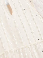 Ivory White Sparkle Mesh Short Sleeve Tiered Party Dress (3-16yrs) - Image 3 of 3