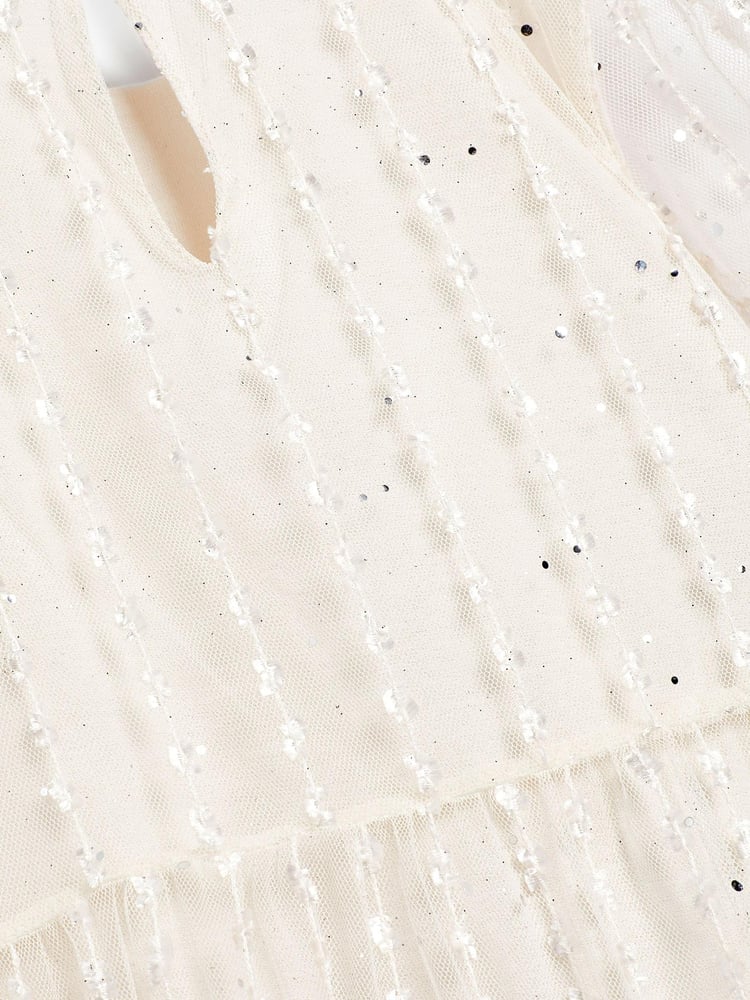 Ivory White Sparkle Mesh Short Sleeve Tiered Party Dress (3-16yrs) - Image 3 of 3