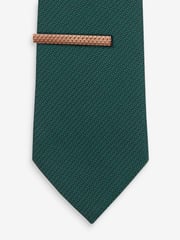 Dark Green Textured Tie And Clip Set - Image 2 of 3
