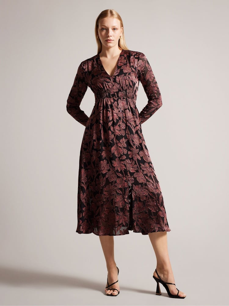 Ted Baker Loiise Midi Black Dress With Skinny Sleeves - Image 1 of 6