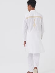 White/Gold Regular Length Embroidered Boys Kurta (3-16yrs) - Image 3 of 9