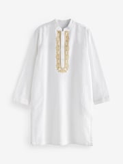 White/Gold Regular Length Embroidered Boys Kurta (3-16yrs) - Image 7 of 9