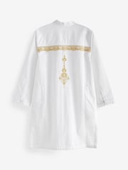 White/Gold Regular Length Embroidered Boys Kurta (3-16yrs) - Image 8 of 9