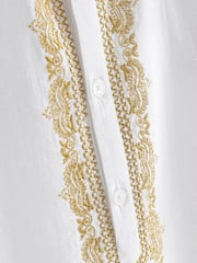 White/Gold Regular Length Embroidered Boys Kurta (3-16yrs) - Image 9 of 9
