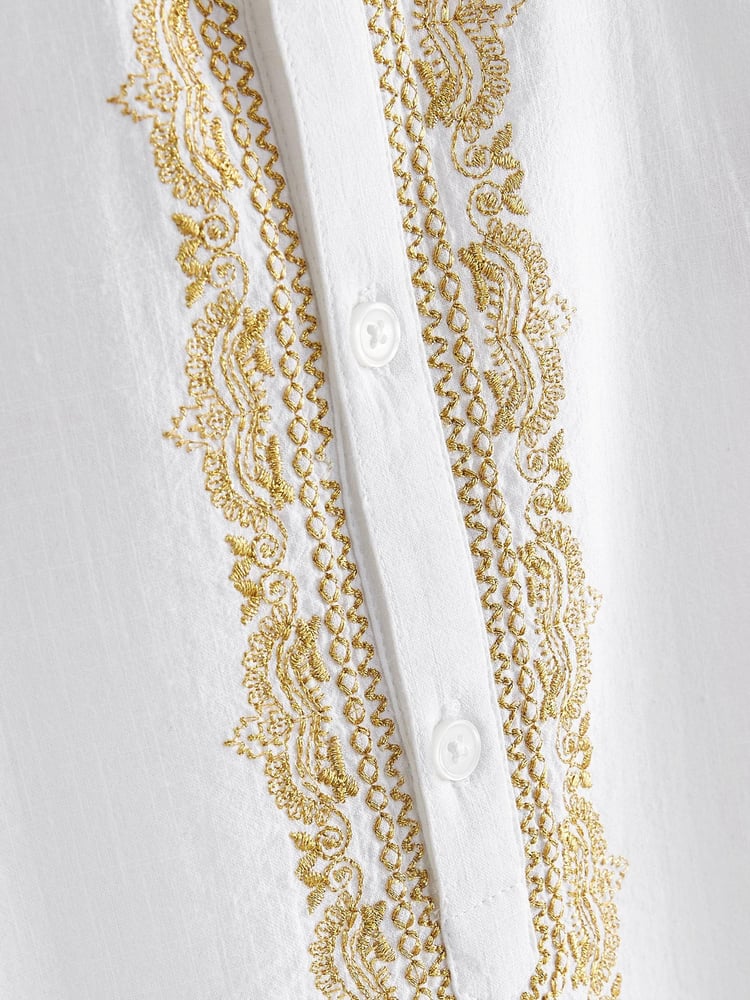White/Gold Regular Length Embroidered Boys Kurta (3-16yrs) - Image 9 of 9