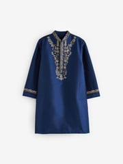Navy Blue & Gold Regular Length Embroidered Boys Kurta (3-16yrs) - Image 10 of 12