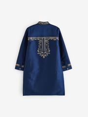 Navy Blue & Gold Regular Length Embroidered Boys Kurta (3-16yrs) - Image 11 of 12