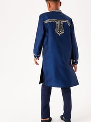 Navy Blue & Gold Regular Length Embroidered Boys Kurta (3-16yrs) - Image 3 of 12
