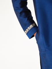 Navy Blue & Gold Regular Length Embroidered Boys Kurta (3-16yrs) - Image 6 of 12