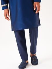 Navy Blue & Gold Regular Length Embroidered Boys Kurta (3-16yrs) - Image 7 of 12