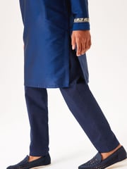Navy Blue & Gold Regular Length Embroidered Boys Kurta (3-16yrs) - Image 8 of 12