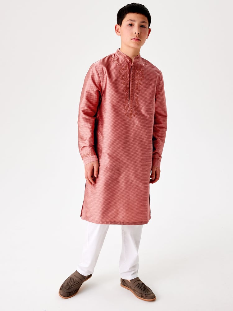 Pink Regular Length Embroidered Boys Kurta (3-16yrs) - Image 1 of 10 Pink Regular Length Embroidered Boys Kurta (3-16yrs) - Image 1 of 10